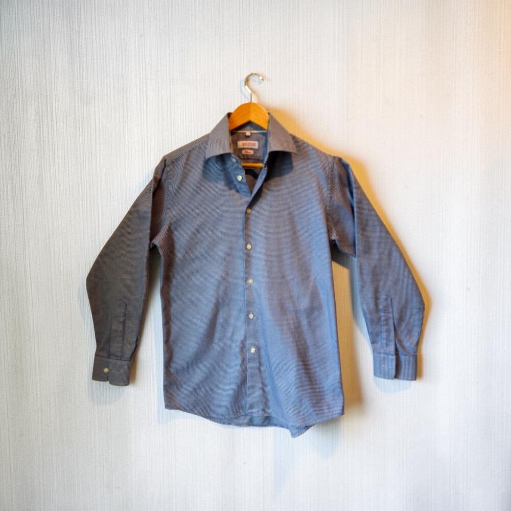 Richard James Mayfair Shirt Mens Small Blue Herringbone Pure Cotton Classic Sz15